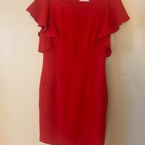 Calvin Klein Red Ruffle Cap Sleeves Dress